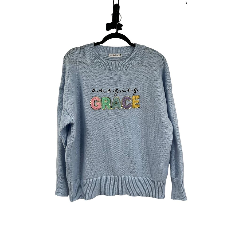 Love in Faith Amazing Grace Blue Crew Neck Sweatshirt Women’s Size Medium